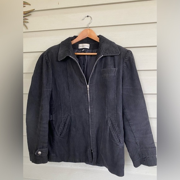 CHARLES KLEIN black cotton corduroy zip jacket fitted women’s bomber 80s vintage - Picture 7 of 13